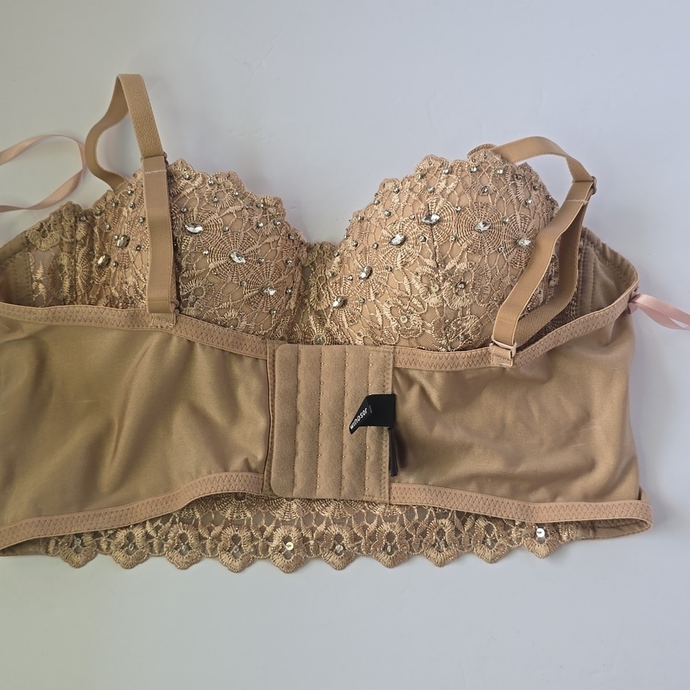 Windsor Daring Embellished Bra Beaded Corset Bustier Beige Crop Top Bling Sz M - Picture 8 of 11